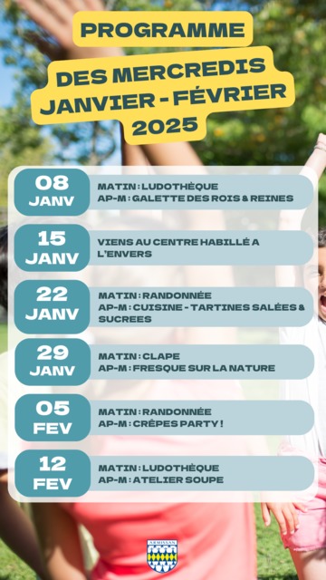 [Centre de Loisirs] Programme des mercredis Janvier - Février 2025